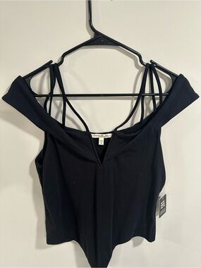 Express Black Off-Shoulder Strappy Bodysuit